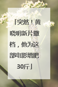 突然！黄晓明新片撤档，他为这部电影增肥30斤