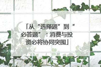 从“选择题”到“必答题”：消费与投资必将协同突围